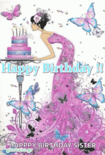 Glitter Happy Birthday Sister Purple Dress GIF
