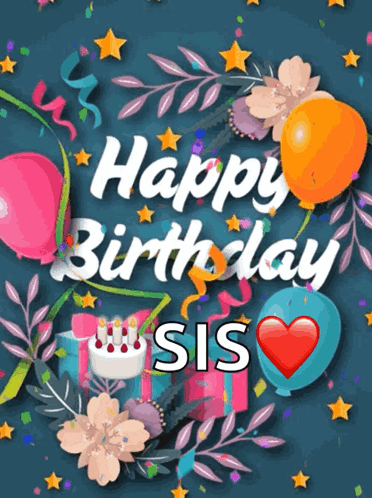 Glitter Happy Birthday Sister With Confetti GIF
