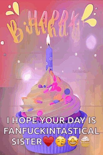 Glitter Happy Birthday Sister With Cupcake GIF