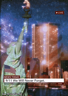 Glittery Twin Towers Before Falling Liberty Statue GIF