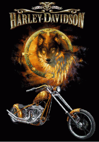Glittery Wolf Harley Davidson Happy Birthday GIF