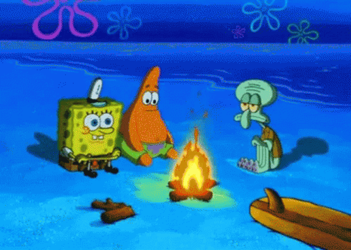Gloomy SpongeBob Patrick Squidward Campfire GIF