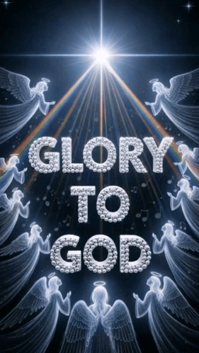 Glory To God Poster Surrounded By Angels GIF