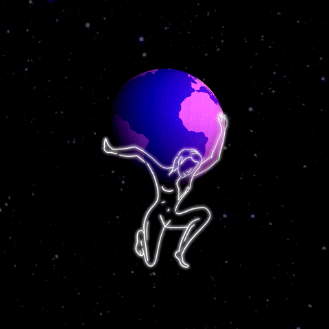 Glowing Art Of Woman Carrying The Globe GIF