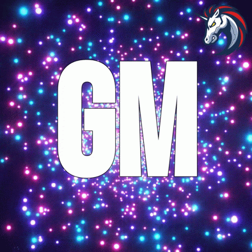 GM on Purple Background With Unicorn