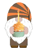Gnome Holding Cupcake With Candle