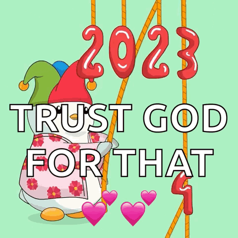 Gnome Holding Sign Saying Trust God For That Best Is Yet GIF