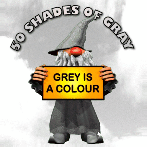 Gnome Holding Yellow Sign Saying Grey Is A Colour GIF