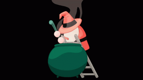 Gnome in Witch Hat Stirring Cauldron