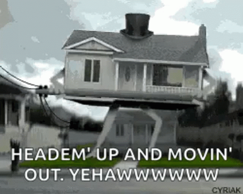 Gnome Pushing House In Wheelbarrow We Are Moving House GIF