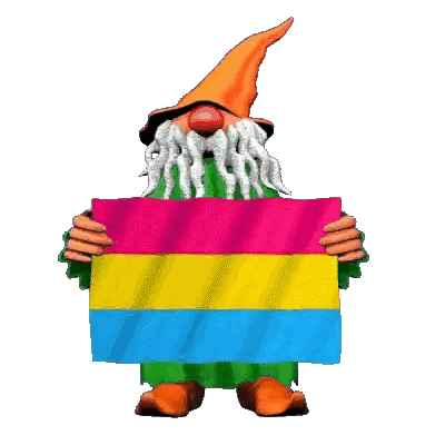 Gnome with Orange Hat Holding Rainbow Flag