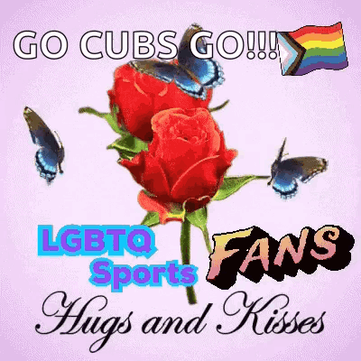 Go Cubs Go Greeting Card with Roses and Butterflies