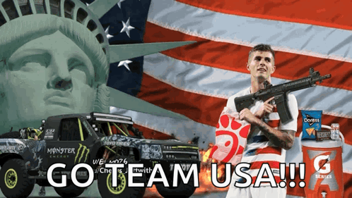 Go Team USA Man Holding Gun at Liberty