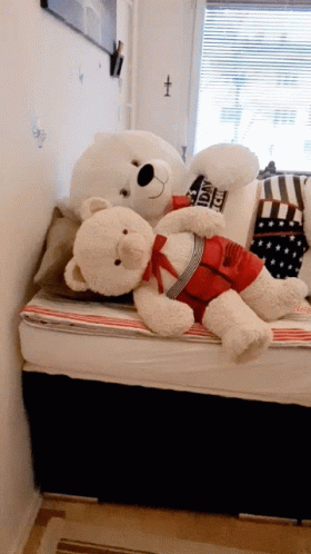 White Plushie Bears Go To Bed GIF
