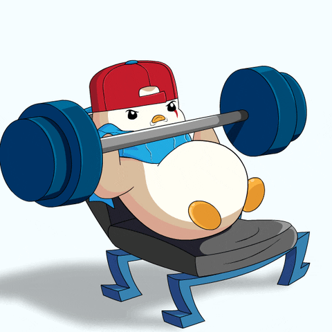Go To The Gym Penguin Red Hat Barbell GIF