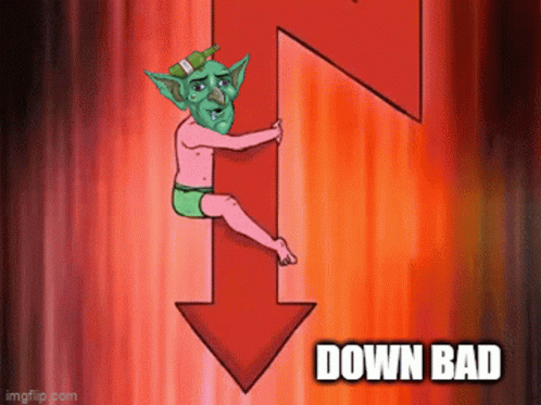 Goblin Holding Arrow Pointing Down Down Bad