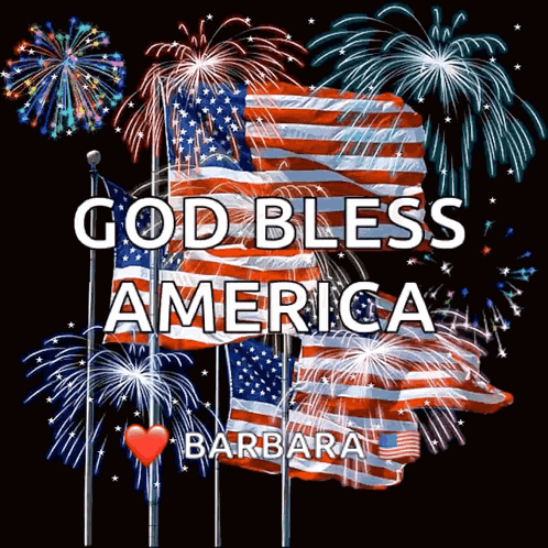 God Bless America Poster with Fireworks and Flags