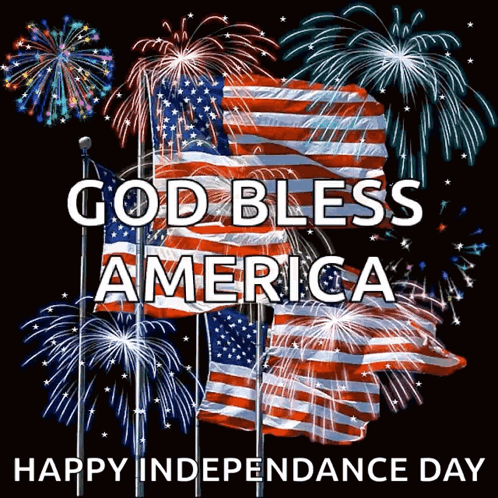 God Bless America Poster with Fireworks and Flags
