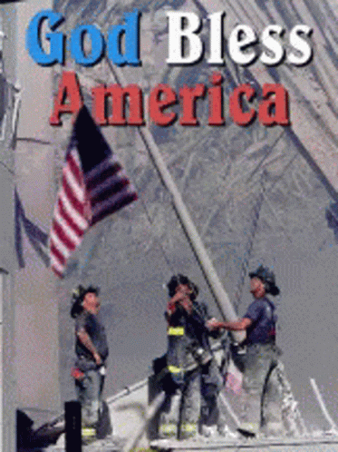 God Bless America Poster With Three Firefighters
