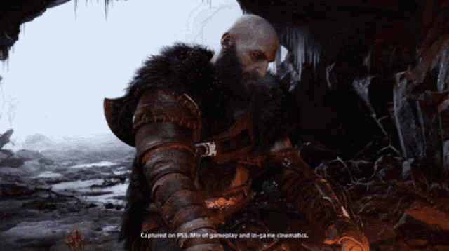 God Of War Kratos Making Fire In The Cave GIF