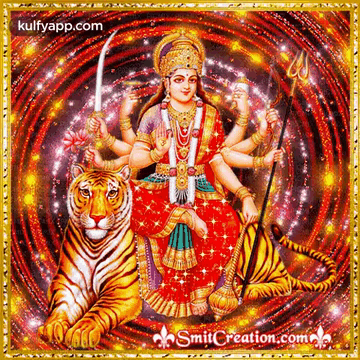 Goddess Sitting On Tiger Holding Sword GIF