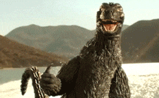 Godzilla Dance At Sea Smiling GIF