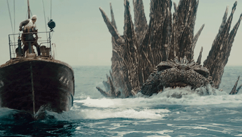 Godzilla Minus One Attacking Boat On Water GIF