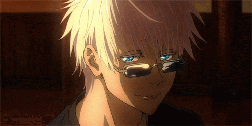 Gojo Blue Eyes Peeking Under Dark Shades GIF