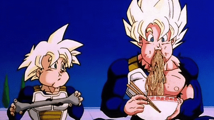 Goku And Gohan Eating Noodles GIF