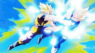 Goku And Vegeta Are Fighting Each Other In A Cartoon . GIF