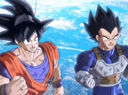Goku And Vegeta Are Standing Next To Each Other In A Cartoon GIF