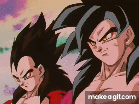 Goku And Vegeta Are Standing Next To Each Other In A Cartoon . GIF