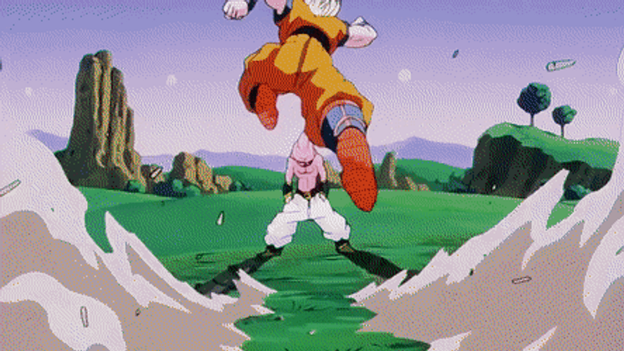 Goku Beating Up Majin Buu GIF