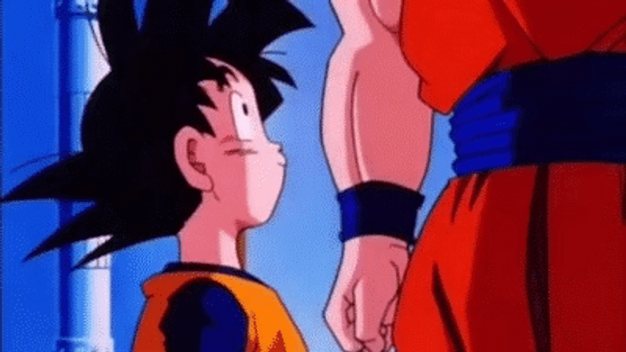 Goku Touching Head Of Goten GIF
