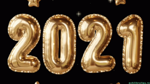 Gold Balloons In The Shape Of The Number 2021 On A Black Background GIF