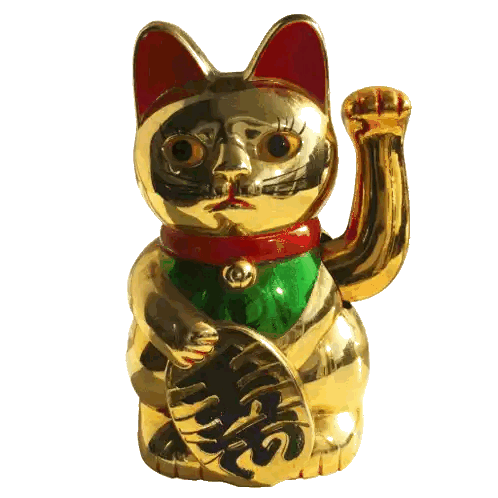 Gold Cat Statue with Green Collar