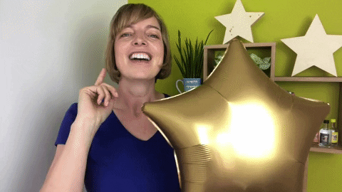 Gold Star Balloon Woman Point GIF