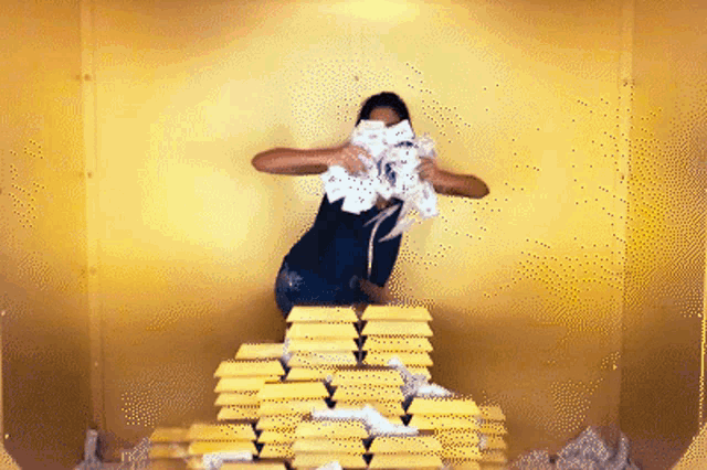 Golden Bars Shower Money Rain Rich Kid Flex GIF