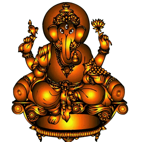 Golden Elephant Statue Holding Flower