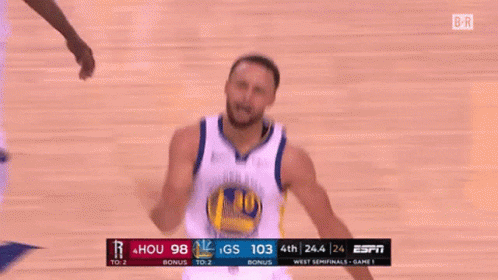 Golden State Warriors Basketball Player Stephen Curry Celebrates After Scoring A Basket GIF
