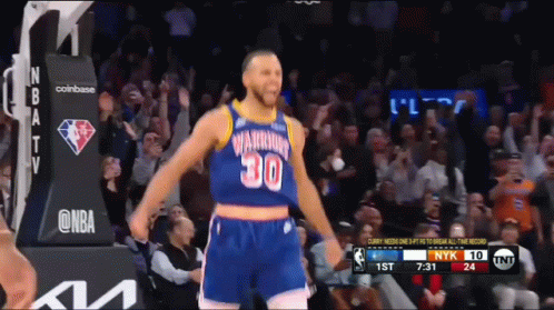 Golden State Warriors Basketball Player Stephen Curry Celebrates His Victory In Front Of The Crowd GIF