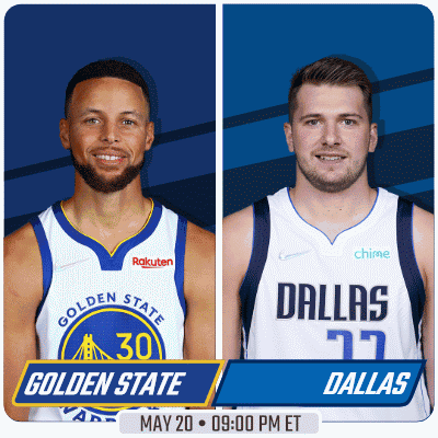 golden state warriors player stephen curry and dallas mavericks player luka doncic on a blue background