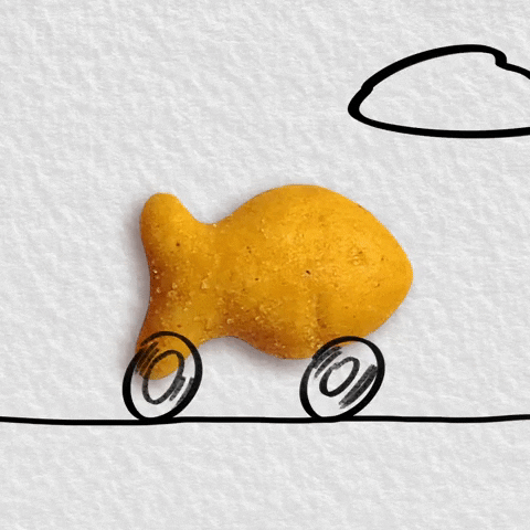 Goldfish Cracker On Wheels GIF