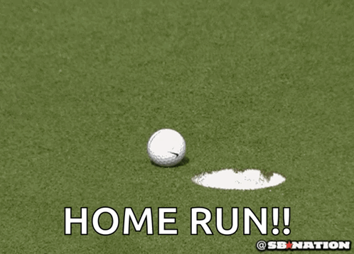 Golf Ball Hit By Club With Home Run Text GIF