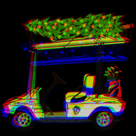 Golf Cart With Christmas Tree On The Top GIF