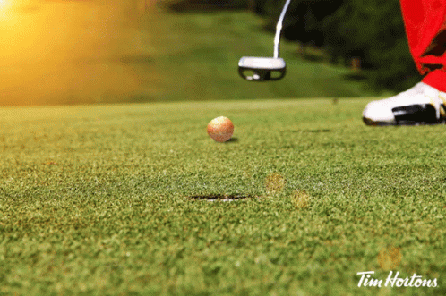 Golfer Putting Ball On Green With Tim Hortons Logo GIF