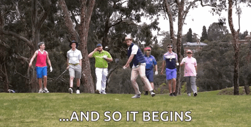 Golfers on Course Saying And So It Begins