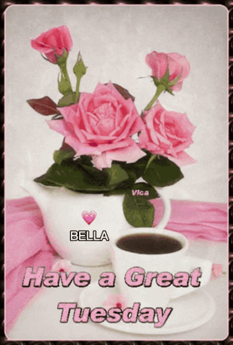 Good Afternoon Happy Tuesday Rose And Coffee GIF