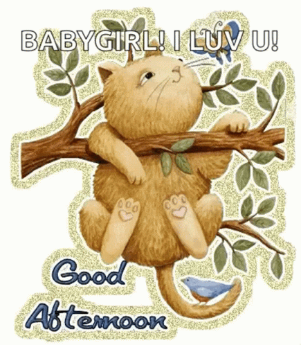 Good Afternoon My Love Cat Hanging From Tree GIF