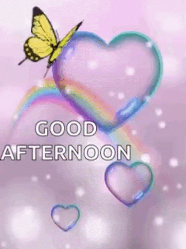 Good Afternoon My Love Hearts Butterfly Rainbow GIF